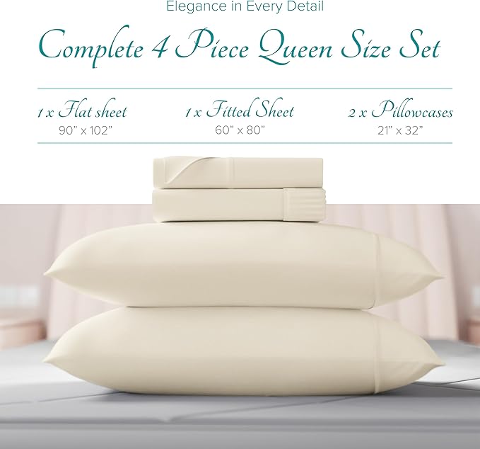 Linen Cooling Bed Sheet Set - Queen - 16 in Deep Pocket - 4 Piece
