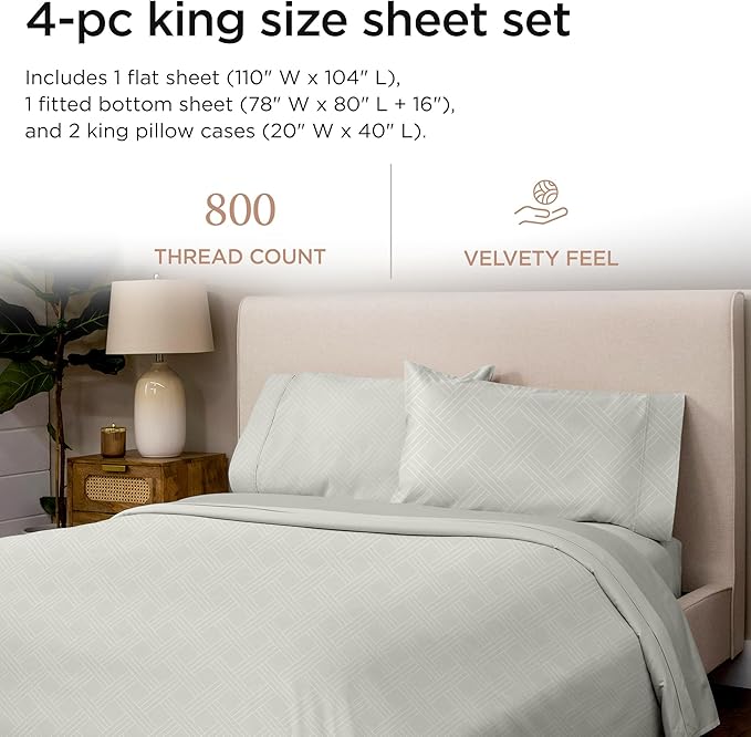 100% Cotton Bed Sheet Set - King - 4 Piece