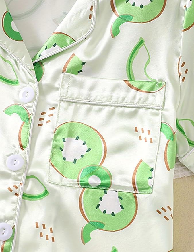 Satin Pajama Set - Short Sleeve - 2 Piece