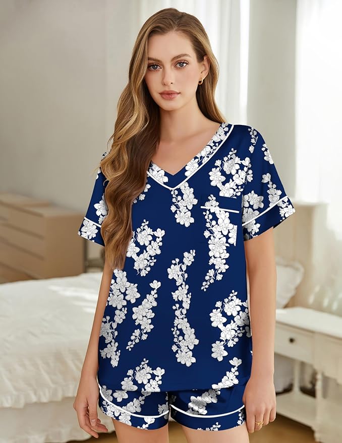 Women's Satin Pajama Set - Short Sleeve - 2 Piece