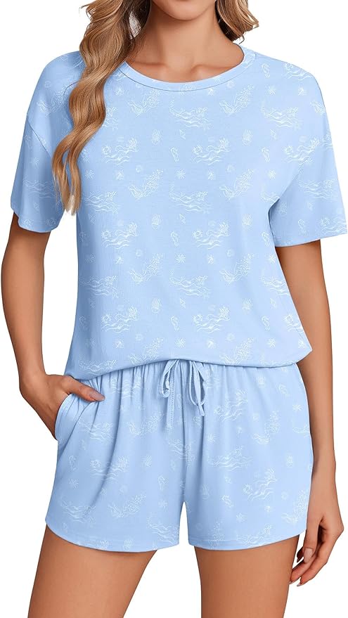 Women's Bamboo Shorts Pajama Set - Short Sleeve - 2 Piece
