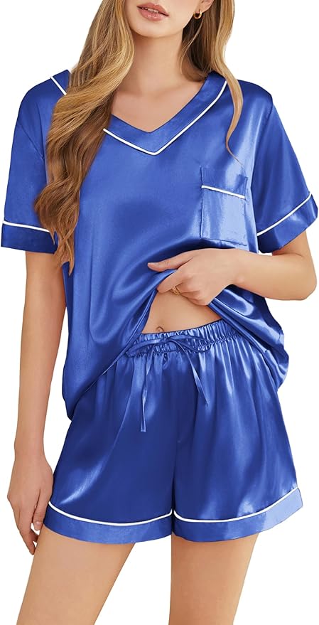 Women's Satin Pajama Set - Short Sleeve - 2 Piece