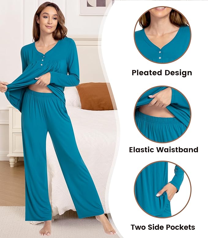 Women's Bamboo Pants Pajama Set - Long Sleeve - 2 Piece