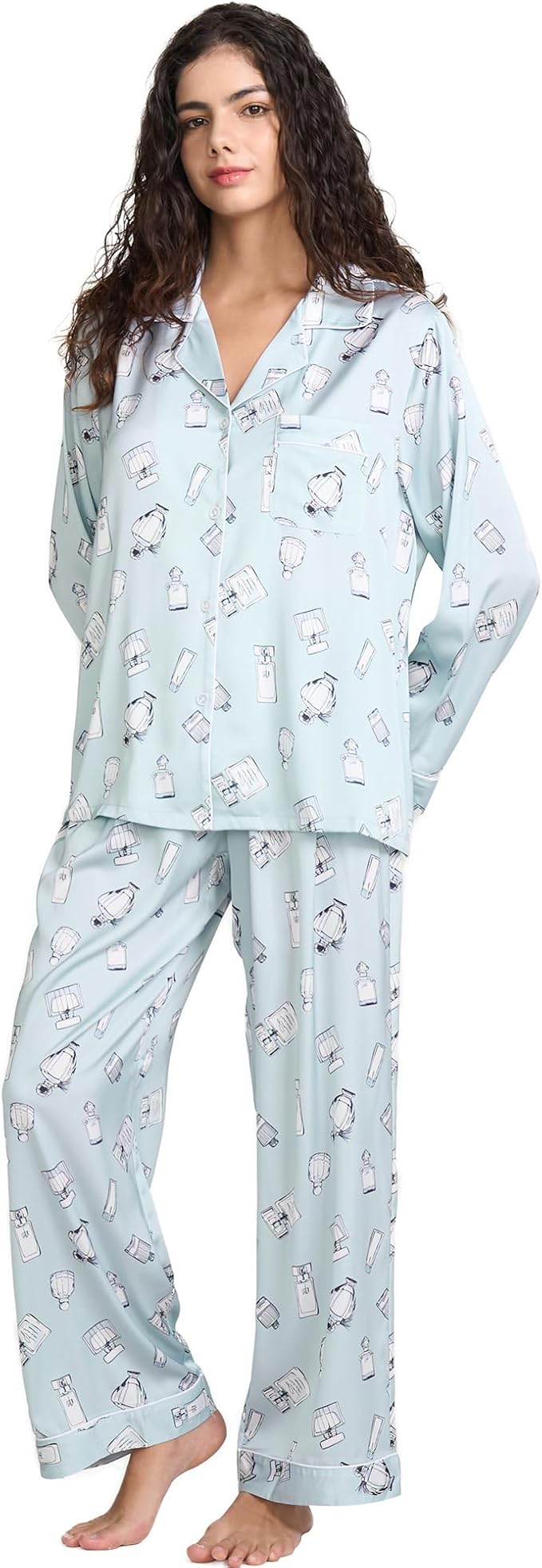 Satin Pajama Set - Long Sleeve - 2 Piece