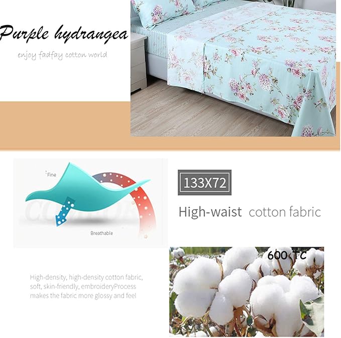 100% Cotton Bed Sheet Set - King - 4 Piece