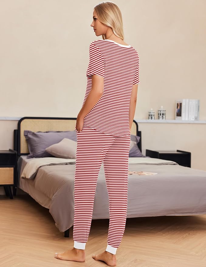 Women's Pants Pajama Set - Short Sleeve - 2 Piece