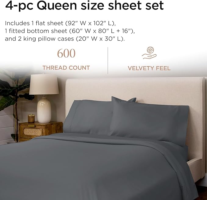 100% Cotton Cooling Bed Sheet Set - Queen - 4 Piece