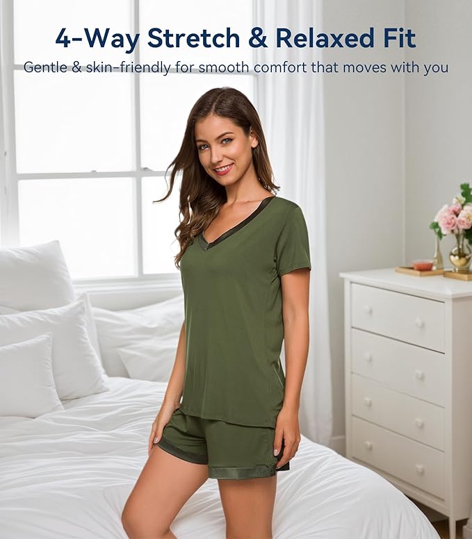 Women's Bamboo Cooling Pajama Set - Short Sleeve - 2 Piece