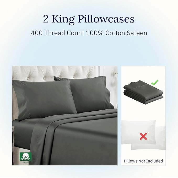 100% Cotton Pillowcase Set - King - 2 Piece
