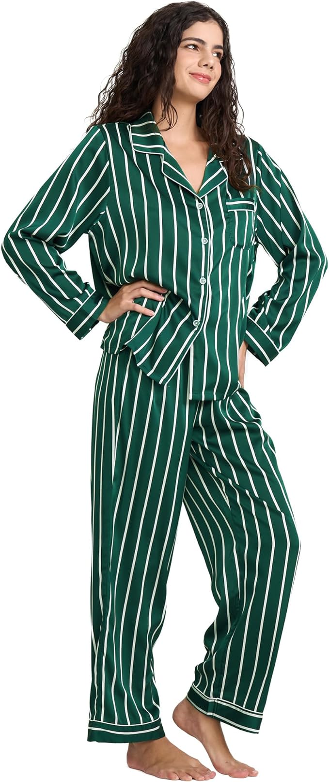 Satin Pajama Set - Long Sleeve - 2 Piece