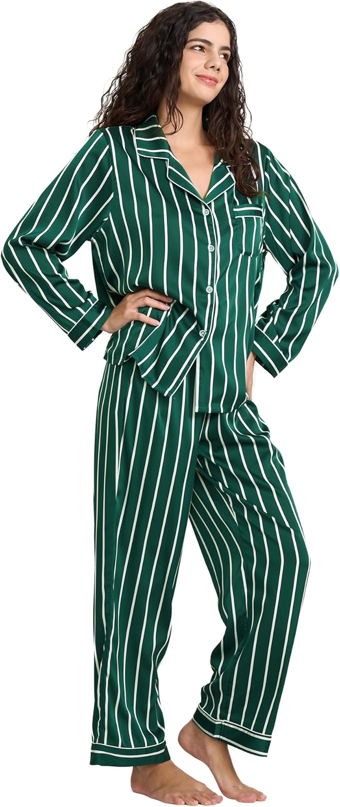 Satin Pajama Set - Long Sleeve - 2 Piece
