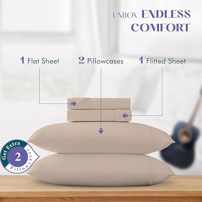 Linen Bed Sheet Set - Queen - 19 in Deep Pocket - 4 Piece