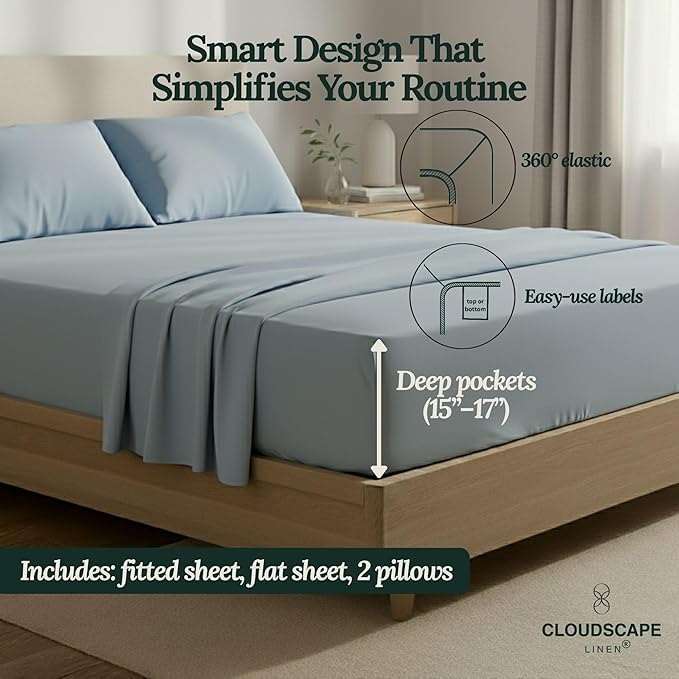 Linen Bed Sheet Set - Queen - 4 Piece