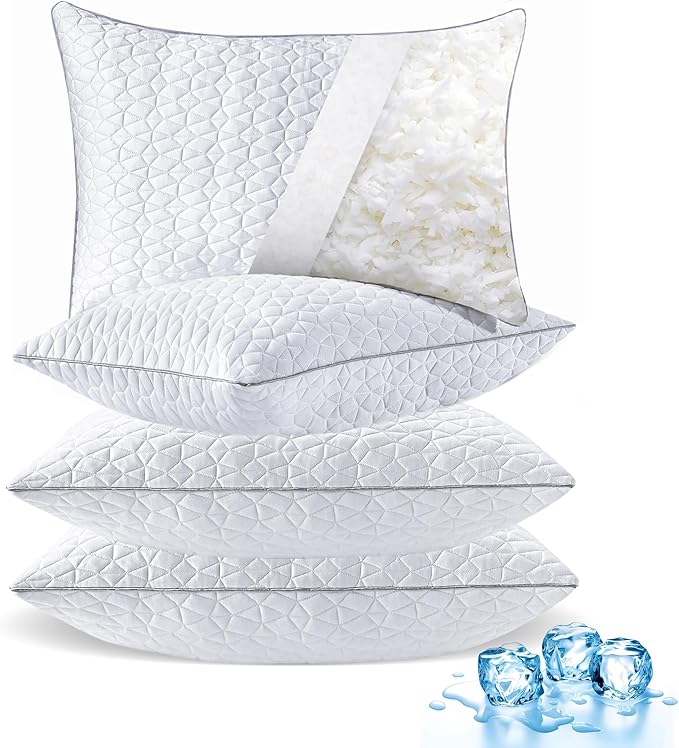 Memory Foam Cooling Bed Pillow - Queen - 4 Piece