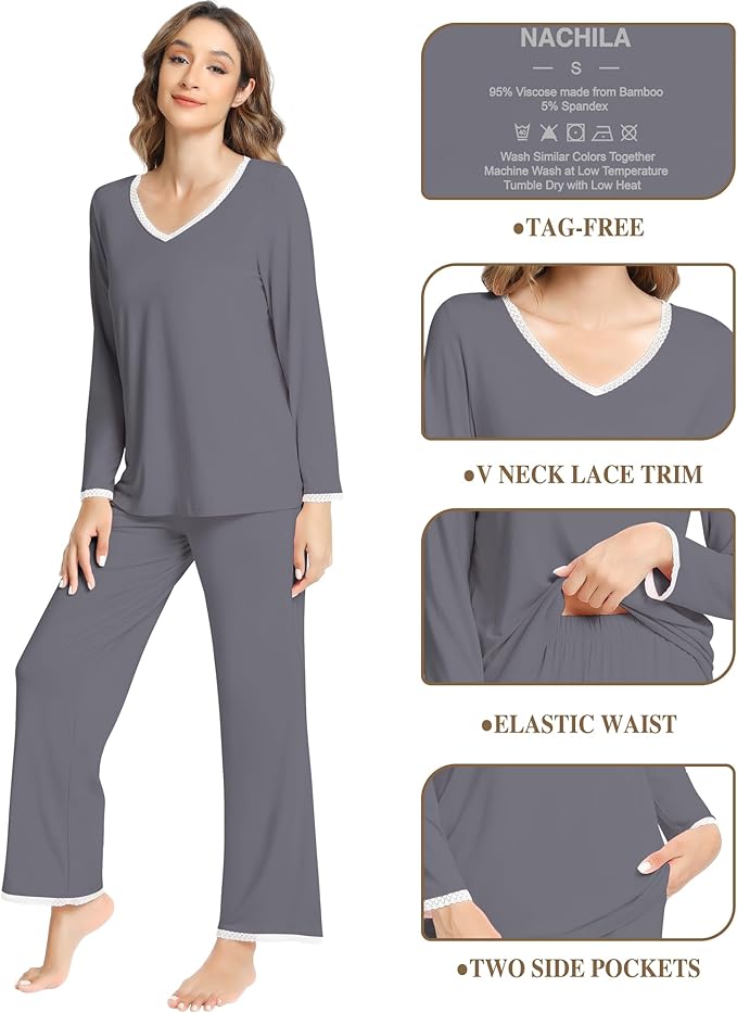 Women's Bamboo Pants Pajama Set - Long Sleeve - 2 Piece