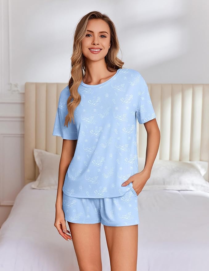 Women's Bamboo Shorts Pajama Set - Short Sleeve - 2 Piece