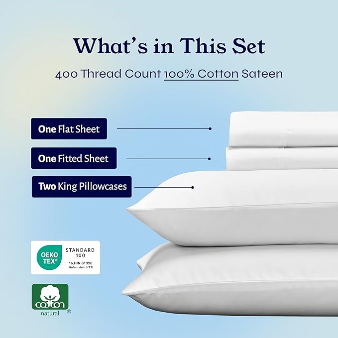 100% Cotton Bed Sheet Set - King - 4 Piece