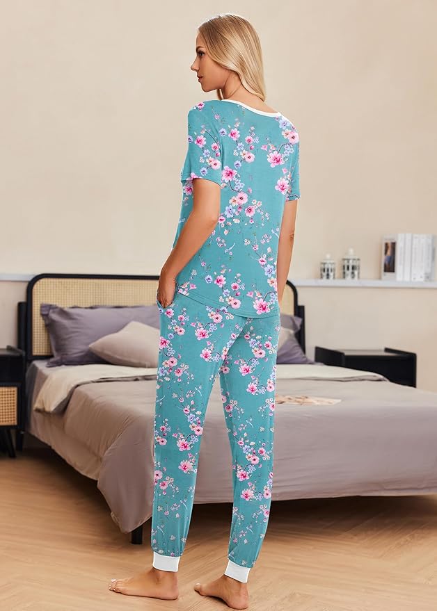 Women's Pants Pajama Set - Short Sleeve - 2 Piece