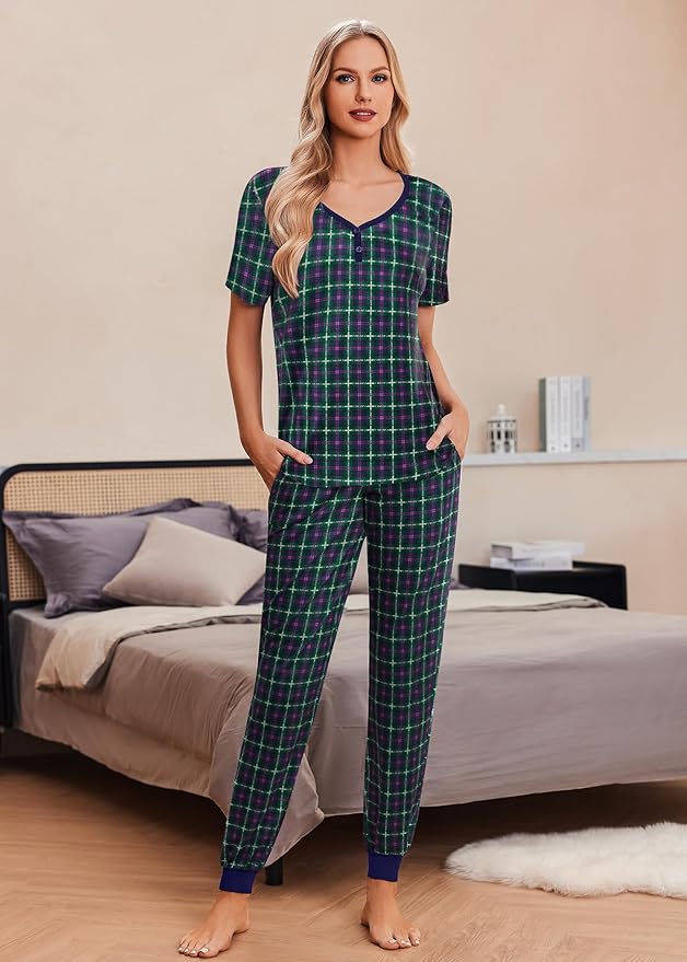 Women's Pants Pajama Set - Short Sleeve - 2 Piece