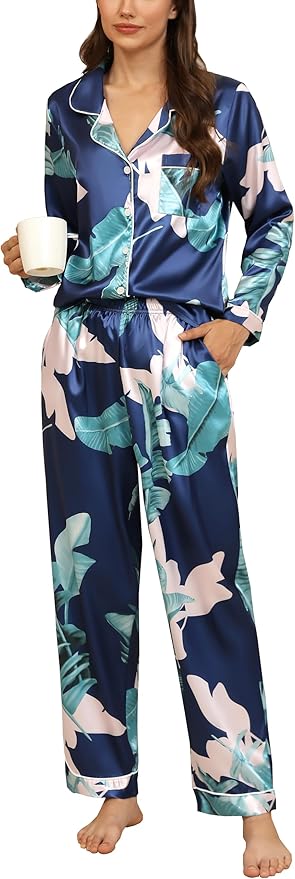 Women's Satin Pajama Set - Long Sleeve - 2 Piece
