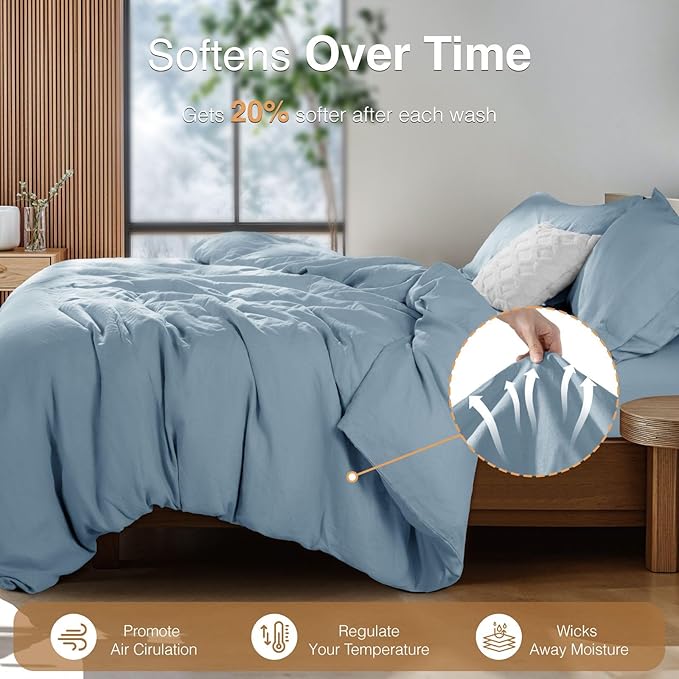 Linen Duvet Cover Set - Queen - 3 Piece