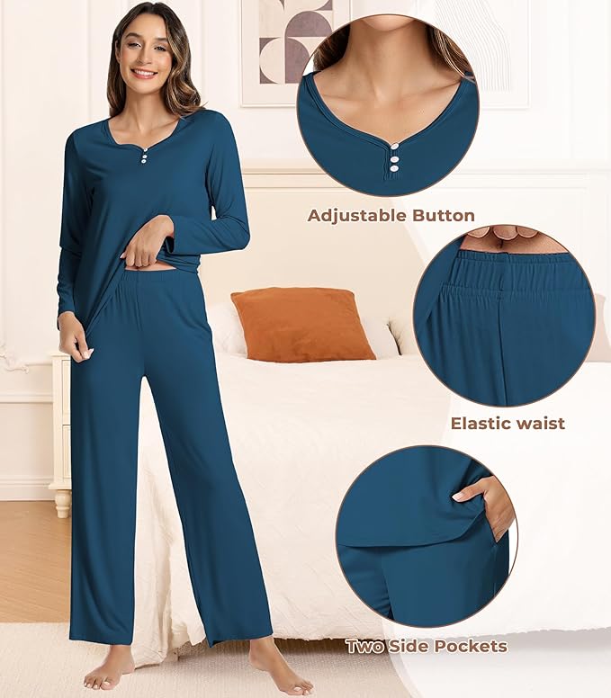 Women's Bamboo Pants Pajama Set - Long Sleeve - 2 Piece