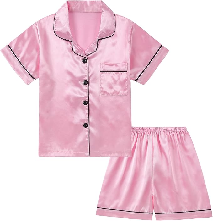 Satin Pajama Set - Short Sleeve - 2 Piece