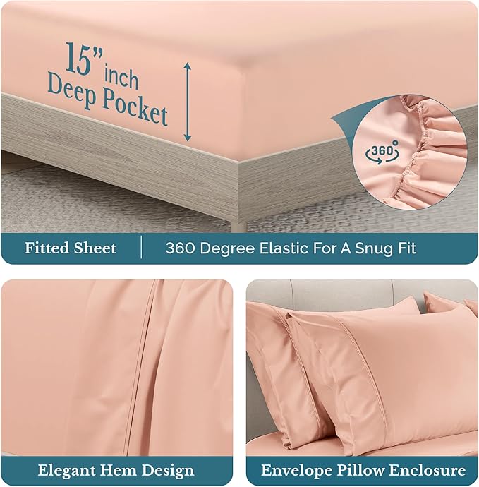 Bed Sheet Set - King - 15 in Deep Pocket - 6 Piece