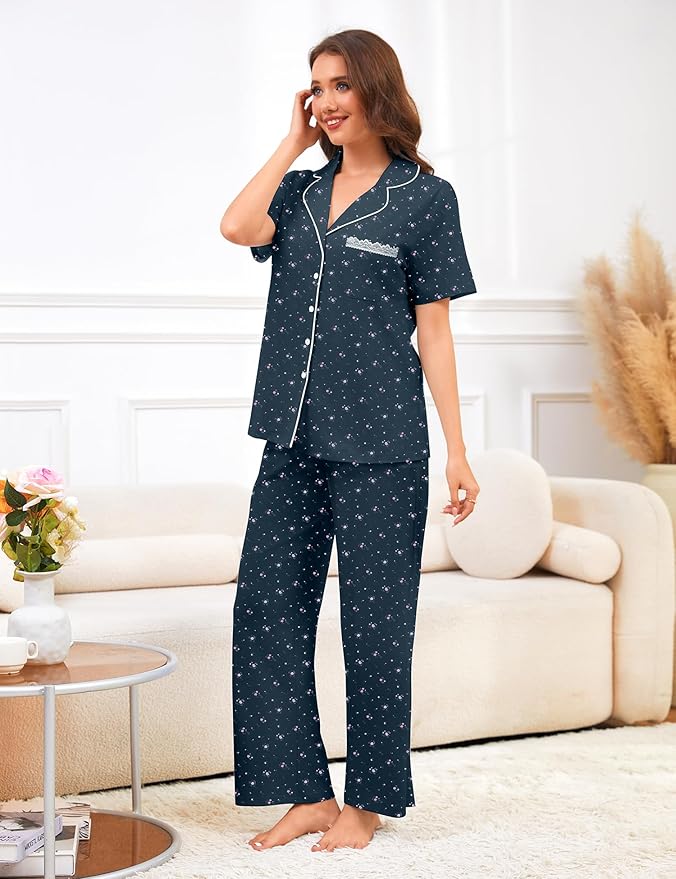 Women's 100% Cotton Pajama Set - Short Sleeve - 2 Piece