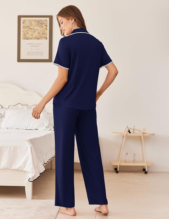 Women's Pants Pajama Set - Short Sleeve - 2 Piece