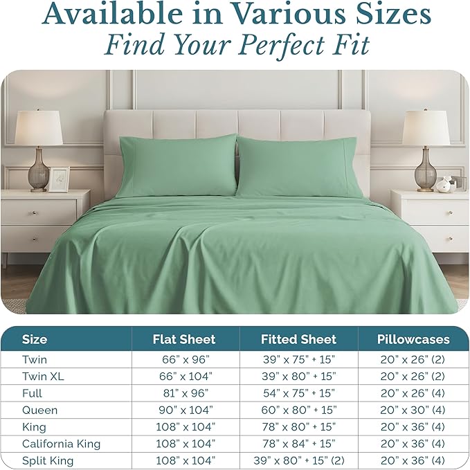 100% Cotton Bed Sheet Set - Twin - 15 in Deep Pocket - 4 Piece