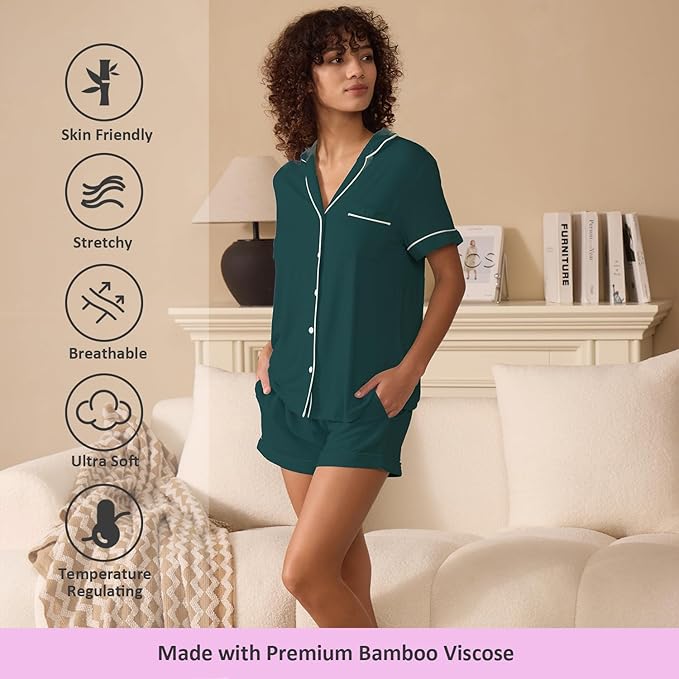 Women's Bamboo Cooling Pajama Set - Short Sleeve - 2 Piece