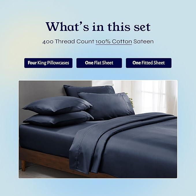 100% Cotton Bed Sheet Set - King - 6 Piece