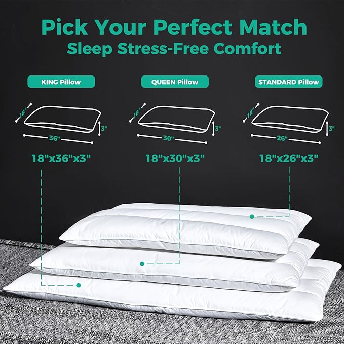 100% Cotton Bed Pillow - King - 18 x 36 in - 2 Piece