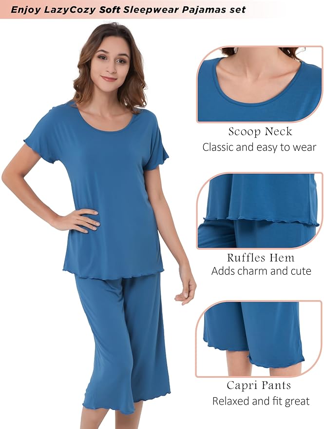 Bamboo Capri Pajama Set - Short Sleeve - 2 Piece
