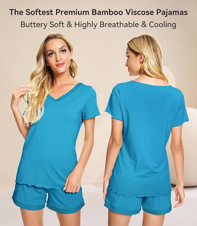 Women's Bamboo Cooling Pajama Set - Short Sleeve - 2 Piece
