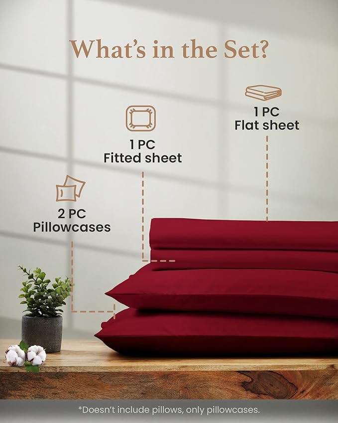 100% Cotton Bed Sheet Set - King - 4 Piece
