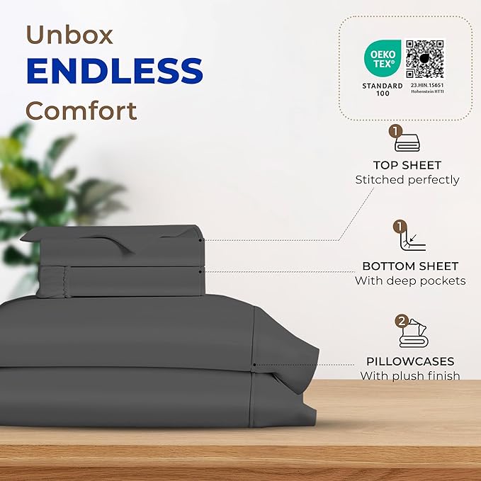 Cooling Bed Sheet Set - Queen - 16 in Deep Pocket - 4 Piece