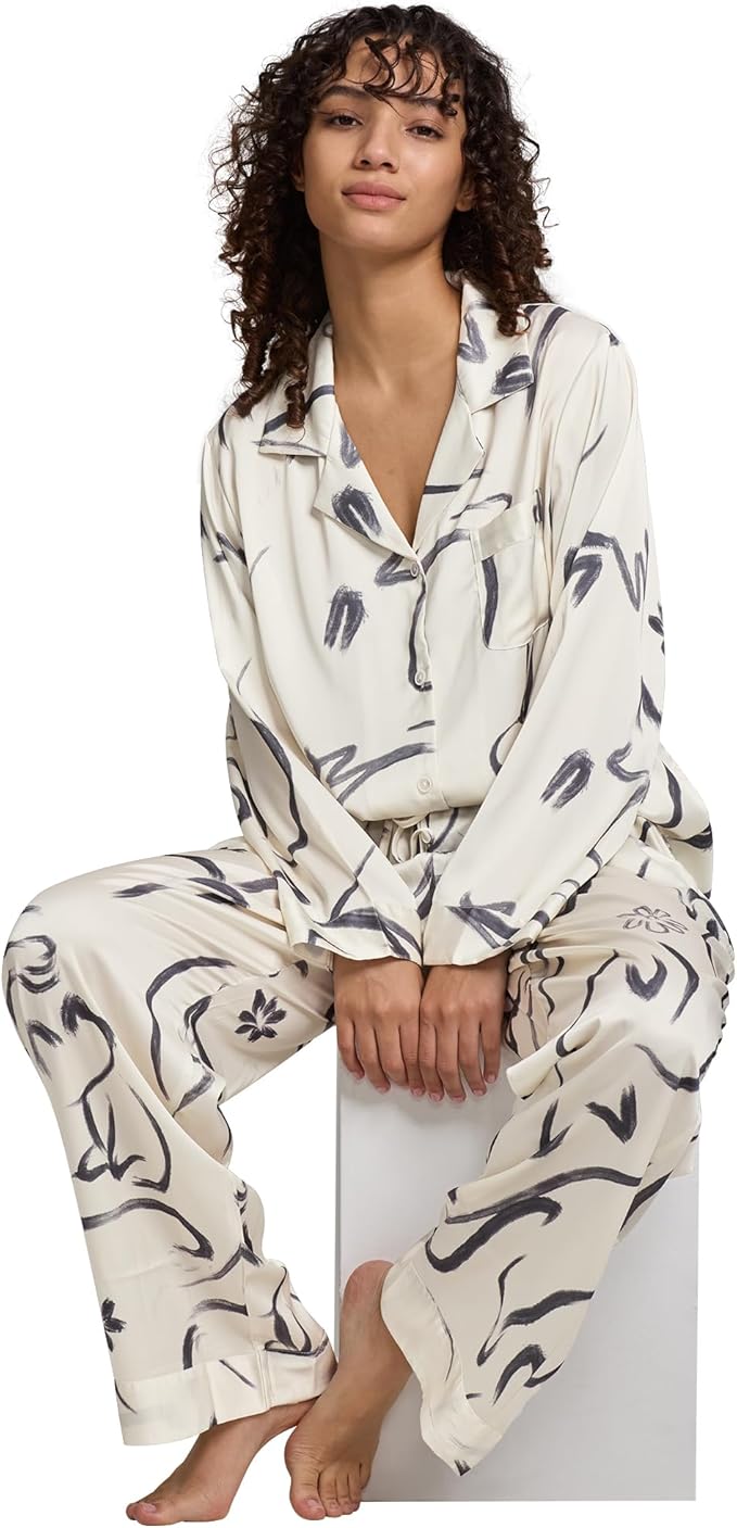Satin Pajama Set - Long Sleeve - 2 Piece