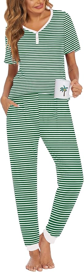 Women's Pants Pajama Set - Short Sleeve - 2 Piece