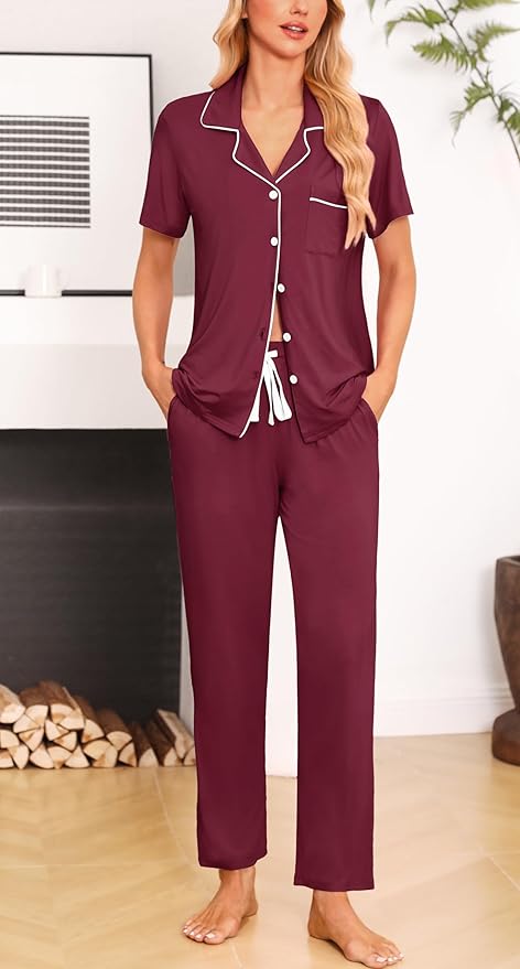 Women's Pants Pajama Set - Short Sleeve - 2 Piece