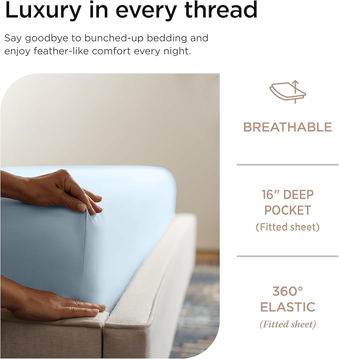 100% Cotton Cooling Bed Sheet Set - King - 4 Piece