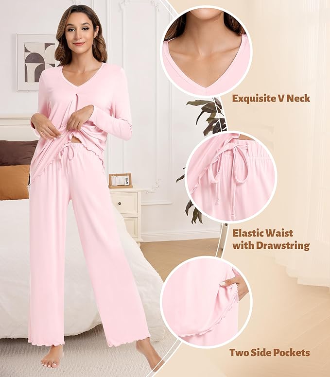 Women's Bamboo Pants Pajama Set - Long Sleeve - 2 Piece