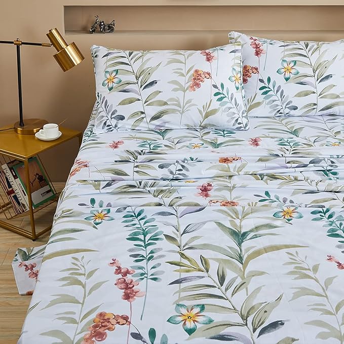 100% Cotton Bed Sheet Set - Queen - 4 Piece