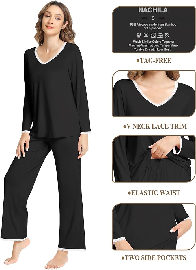 Women's Bamboo Pants Pajama Set - Long Sleeve - 2 Piece