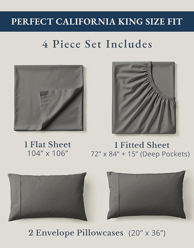 Linen Bed Sheet Set - California King - 4 Piece