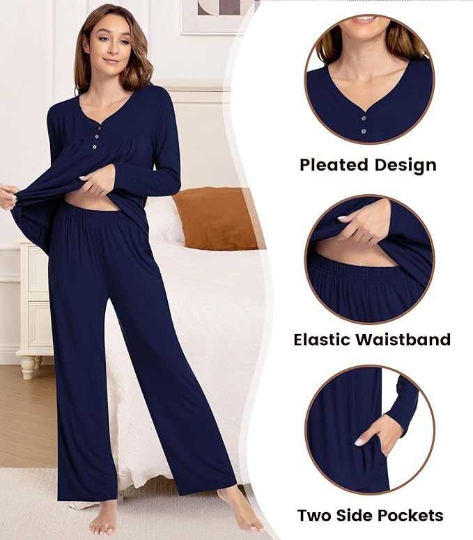 Women's Bamboo Pants Pajama Set - Long Sleeve - 2 Piece