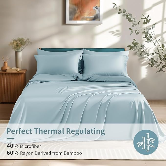 Bamboo Cooling Bed Sheet Set - Queen - 6 Piece