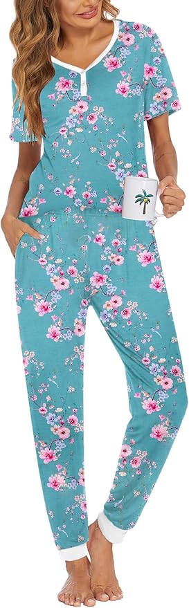 Women's Pants Pajama Set - Short Sleeve - 2 Piece