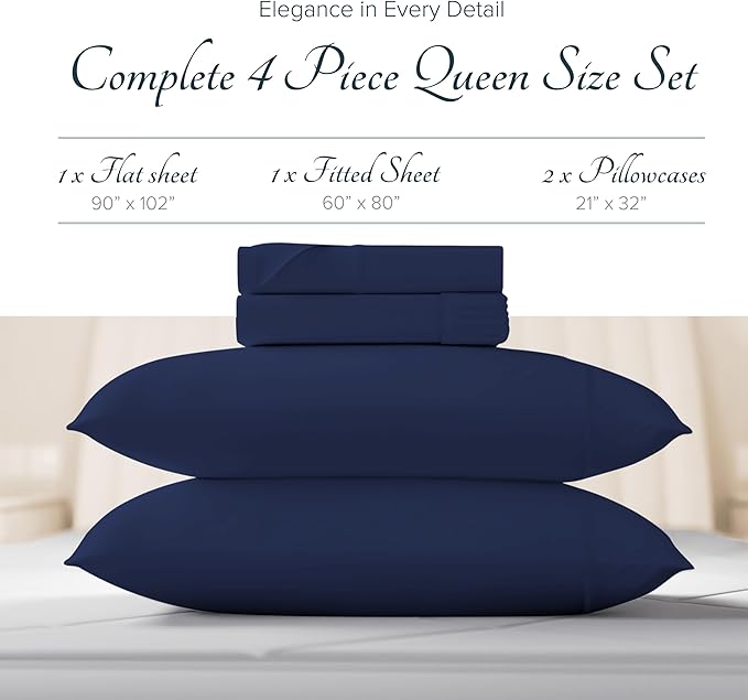 Linen Bed Sheet Set - Queen - 19 in Deep Pocket - 4 Piece